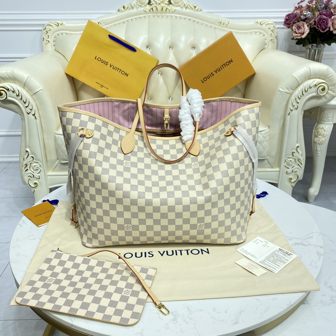 Louis Vuitton NEVERFULL GM Damier Azur Handbag N41604 Pink